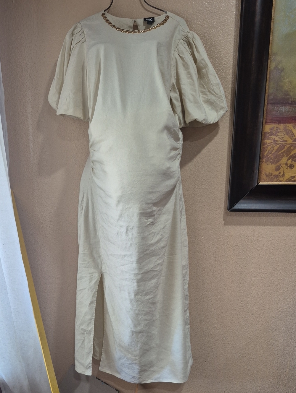 Vince Puff-Sleeve Midi MaternityDress in Cream